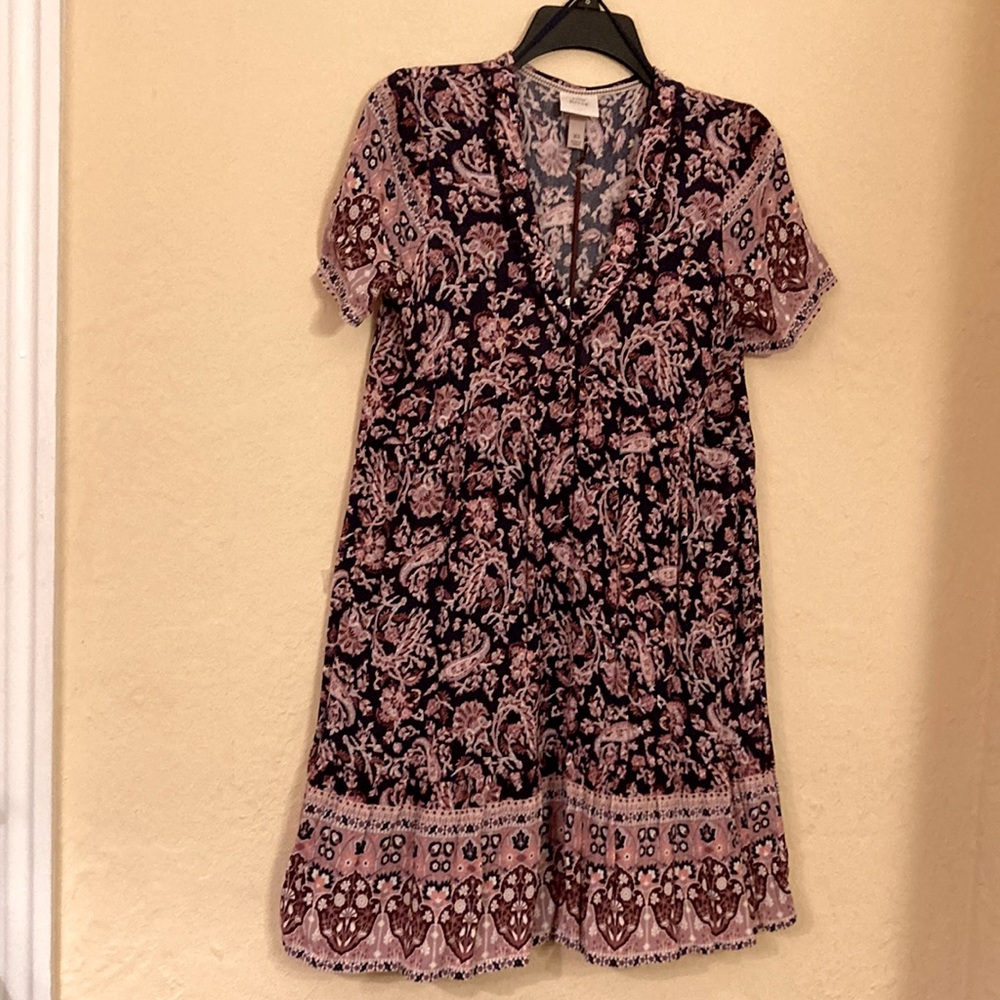 Mauve and Navy Blue Paisley Dress